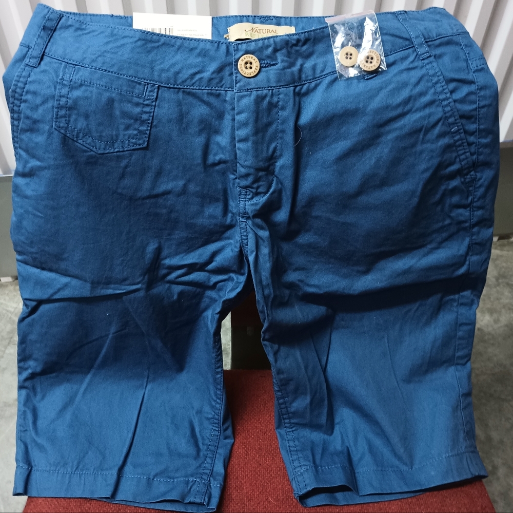 Natural Reflection Navy Blue Flat Front Shorts
